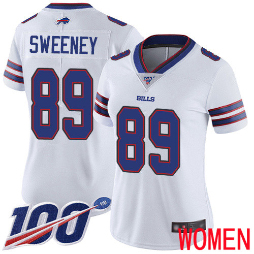 Women Buffalo Bills 89 Tommy Sweeney White Vapor Untouchable Limited Player 100th Season NFL Jersey